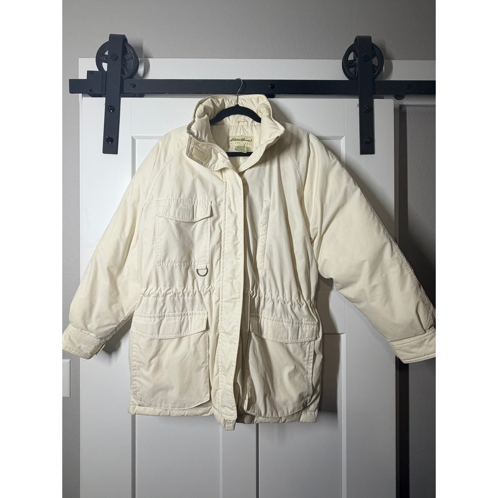 Eddie Bauer Snowline Down Parka Women XL Cream Good Vintage Goose Down Puffer